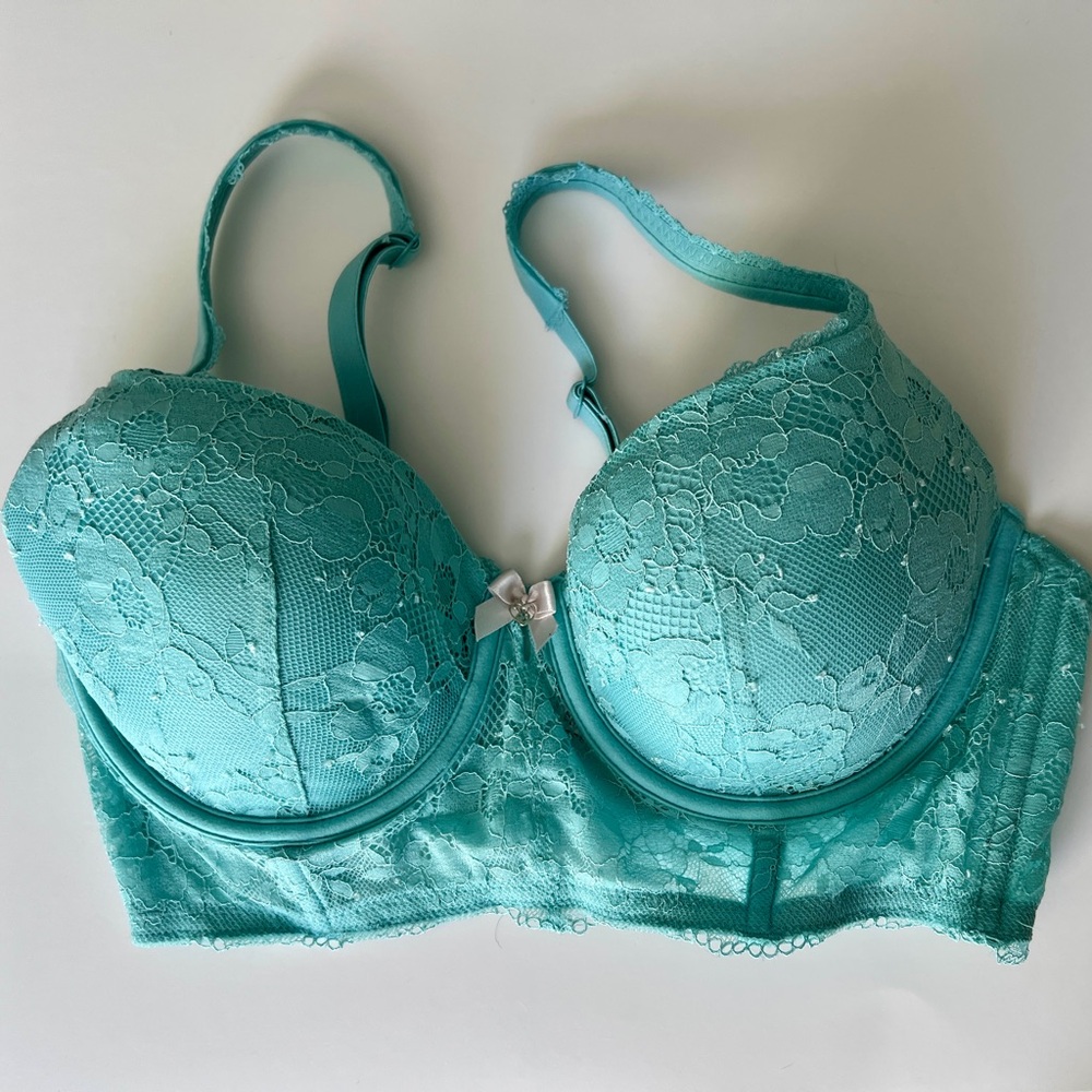 Victoria's Secret Aqua Lace Longline Bra